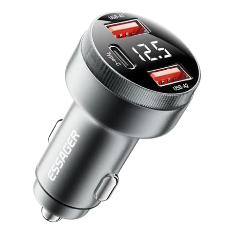 Essager Car Charger 80W Super Fast Charging with USB PD/PPS/QC 3.0(Voltmeter&LED Lights) Universal Quick Charge for 12-24V Car Cigarette Lighter Plug,Compatible with iPhone 15 14 13 12,S22 S21 S20 Cover