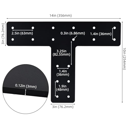 Patioer T Post Bracket for 4x4 Lumber 6 Pack, 14" x 10" Heavy Duty Steel Mending Plate, 1/8" Thick Pergola T Beam Truss Bracket, Post to Beam Connector with 108 Screws by Patioer - Used condition - Image 2