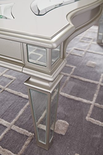 Signature Design By Ashley Tessani Glam Rectangular Coffee Table With Beveled Mirrored Glass, Silver #TOP2