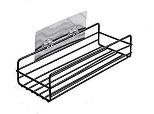 Qureza Self Adhesive Bathroom Storage Shelf/Holder, Metal Iron Shampoo Bottle Stand, Self Adhesive Strong Magic Sticker (Pack of 1) Balck