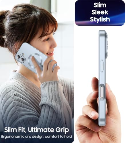 Image of DIZORO Magnetic Case for iPhone 16 Plus Case [Compatible with MagSafe][Built-in Camera Lens Protector] Slim Soft Silicone Bumper Shockproof Metallic Luster Back Cover Phone Case (Sierra Blue)