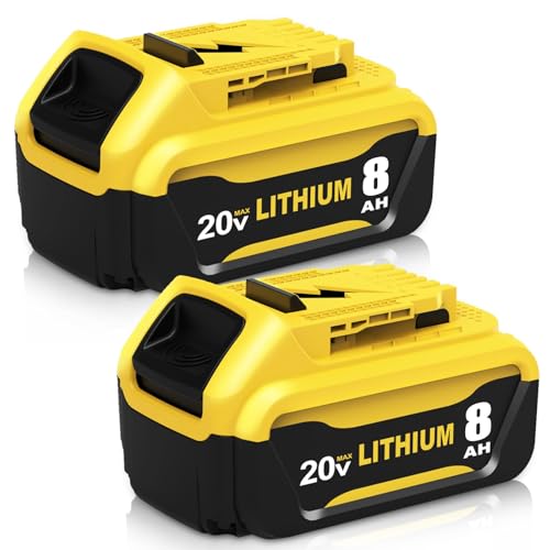 2-Pack 8000mAh High Capacity Replacement for Dewalt 20V Battery Compatible with Dewalt 20 Volt Lithium Battery Max DCB200 DCB201 DCB203 DCB204 DCB206 DCB207 DCB181 DCB180 Series Tools (Yellow)