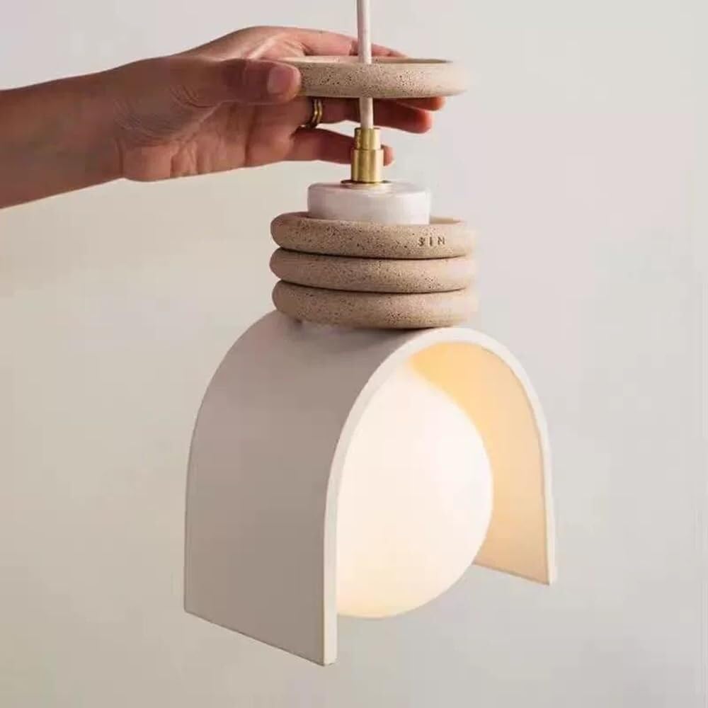 Japanese Wabi Sabi Glass Bedside Pendant Light Retro Living Room Hanging Wire Hanging Lamp Modern Nordic White Kitchen Island Chandelier Children's Decoration for Dinning Room Bedroom