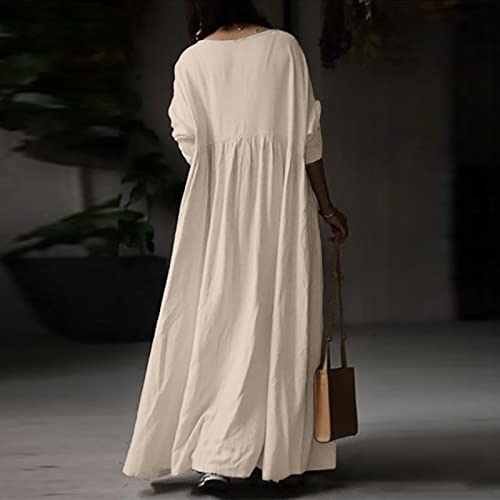 Womens Long Sleeve Dresses Dresses for Women Boat Neck Linen Beach Hawaiian Ruched Maxi Long Dresses 20254