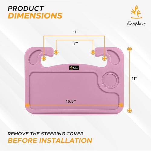Image of EcoNour 2 in 1 Car Steering Wheel Desk | Steering Wheel Tray for Laptop and Food | Pink Table Tray for Eating with Drinks Holder | Car Accessories