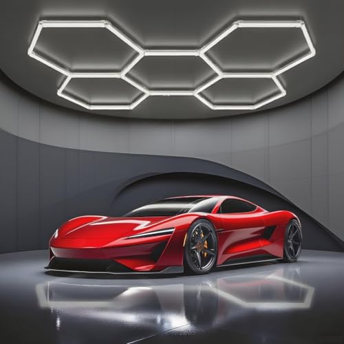 MOFGOE Éclairage Hexagonal à 5 ​​grilles : Haute luminosité 20 160 LM, 6 500 K, éclairage LED de Garage pour l'esthétique Automobile, éclairage Hexagonal à LED en nid