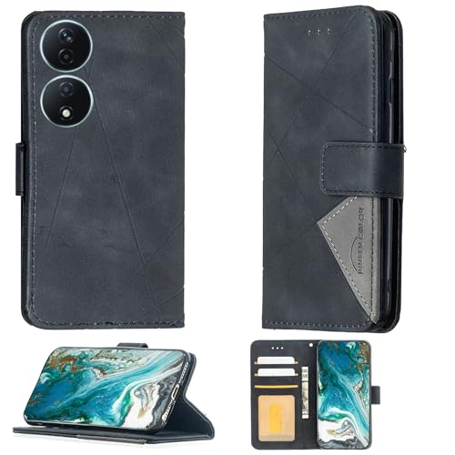 Aroepurt Case Compatible for Honor 90 Smart Phone Case Cover [with Tempered Glass Screen Protector] Flip Stand Cover PU Leather Wallet Case Black