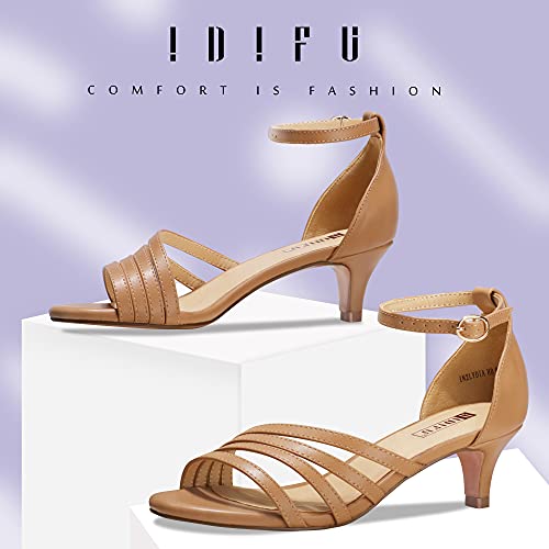 Idifu Women's Low Kitten Strappy Sandals Heels Open Toe Ankle Strap Bridal Dress Wedding Shoes For Women(Nude Pu, 5.5 M Us) #TOP2