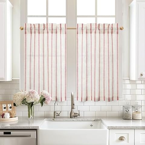 DriftAway Striped Tier Linen Kitchen Curtains Cover