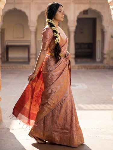 Image of AKHILAM Women's Kanjivaram Woven Soft Silk Saree With Blouse Piece