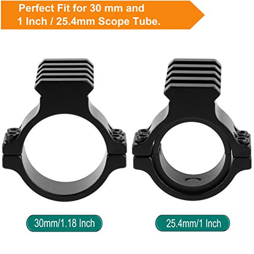 FENTUK 1\"/25.4mm & 30mm Rifle Scope Ring Adaptor with Rail - Tactical Light Barrel Clamp Mounts for Scope Flashlight Laser Sight Optics - with 4 Slot 21mm Picatinny Rail on Top (1 Pack)