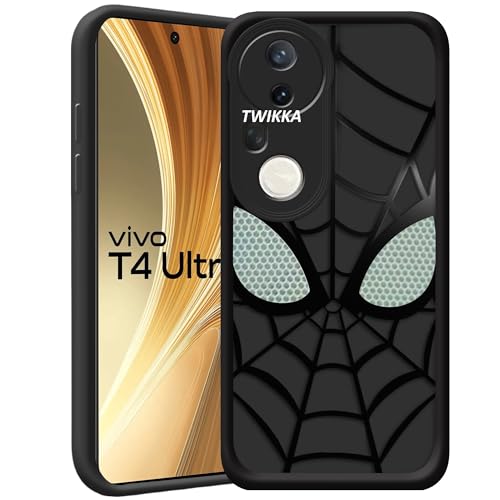 Image of Stylish Spider Back Case Cover Compatible for Vivo T4 Ultra 5G | Spidey Face Mask Case | Soft Silicone | Camera & Full Body Protection | Shock Proof | (Black)