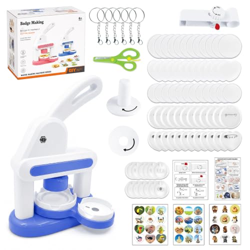 Image of Badge Maker Machine, 35mm & 55mm Pin Badge Maker Kit for Kids, Badge Making Kit with 72 Pcs Button Parts and 3 Stickers, Button Makers Machine with Circle Cutter for Party, Events, Gifts (Blue)