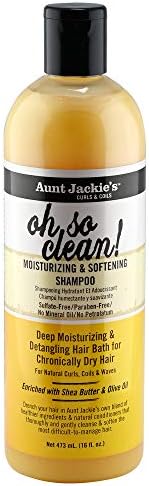 Aunt Jackie's Curls and Coils Oh So Clean Deep Moisturizing and Softening Hair Shampoo for Natural Curls, Coils and Waves, Enriched shea Butter, 16 oz