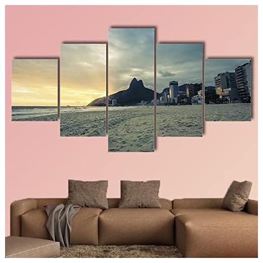 5 panel väggkonst solnedgång på ipanema-stranden i rio de janeiro Brasilien bild på duk dekoration presentstycke