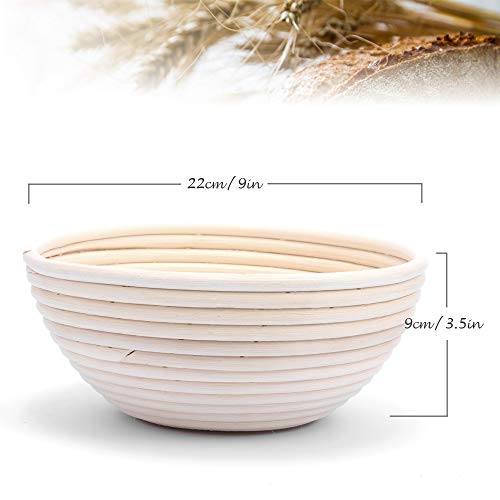 Pack de 2 canastas de pan Banneton de 22cm en ratán natural con tela de lino 8