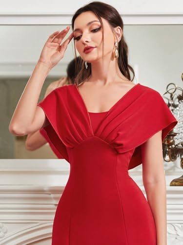Image of Shasmi Women's & Girl's Solid A-Line Maxi Dress | V-Neck Pleated Bodice | Cap Batwing Sleeves | Fit & Flare Evening Gown (Dress 274)