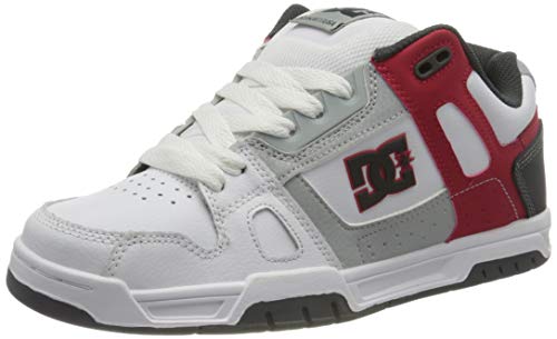 DC Shoes Stag, Zapato de Skate para Hombre, White/Grey/Red, 42.5 EU