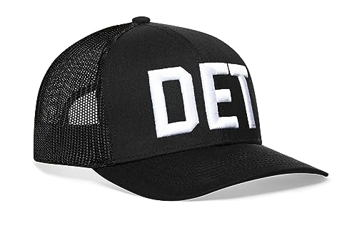 HAKA Detroit Black Trucker Hat – DET Mesh Snapback Cap for Men, Women & Golf, Block Text Design Baseball Dad Hat