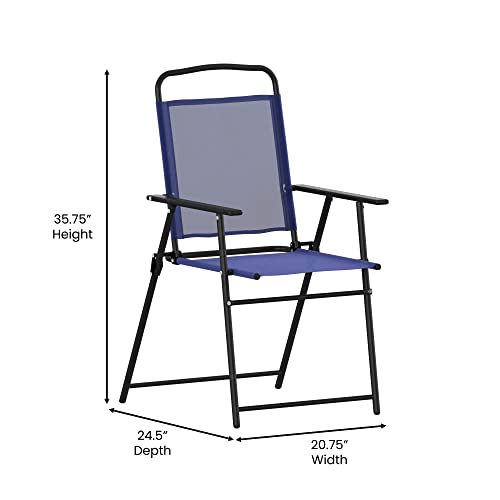 Flash Furniture Mystic Folding Patio Sling Chairs, Outdoor Textilene Lawn Chairs With Armrests, Set Of 2, Navy #TOP2