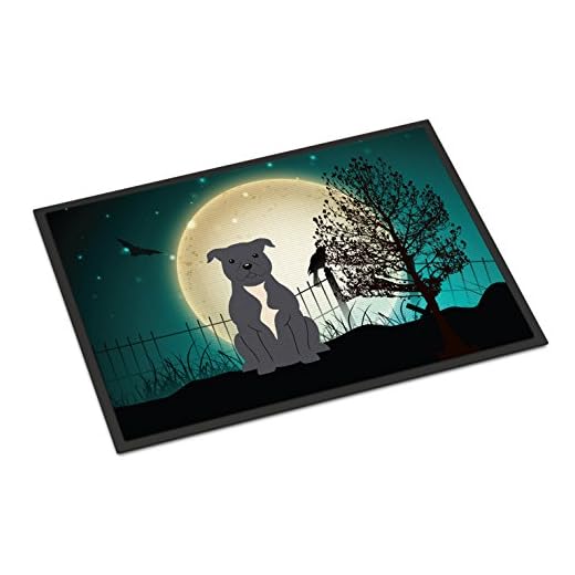 Caroline's Treasures Halloween skrämmande Staffordshire Bullterrier blå inomhus- eller utomhusmatta 18 x 27 BB2236MAT, flerfärgad, 18 x 27