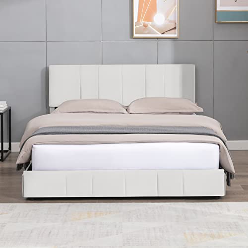Balus Full Size Bed Frame With 4 Storage Drawers, Upholstered Platform Bed Frame With Headboard Fits 6” To 12” Mattress, No Box Spring Needed (Beige) #TOP7