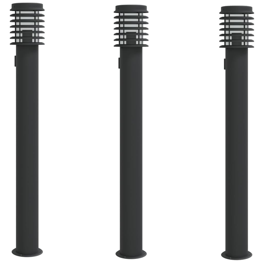 vidaXL Lampy ogrodowe na słupku, z gniazdkiem, 3 szt., czarne, 110 cm, stojąca lampa ogrodowa, oświetlenie ogrodowe, oświetlenie tarasowe