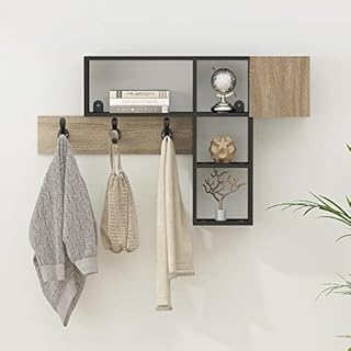 Bespivet Wall-Mounted Coat Rack with 3 Double Hooks Coat Hook with 4 Open Storage Shelves Wall Storage Unit for Entryway Hallway Bathroom Bedroom Living Room
