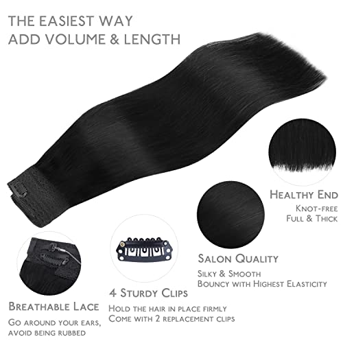 Image of WENNALIFE Wire Hair Extensions Real Human Hair 14 inch 105g Jet Black Remy Real Hair Extensions Invisible Wire Human Hair Natural Looking Easy to Apply Reusable for Volume and Length Straight Hair