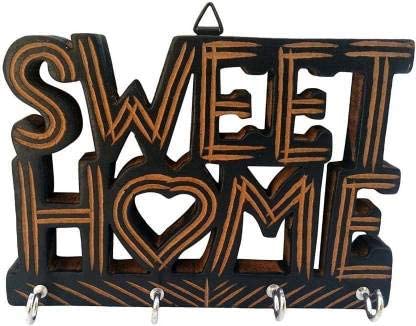 SURPRISE INTERIORS Wall Mounted Wooden Mail and Key Holder - Rustic Modern Entryway Decorative Rack - Sweet Home