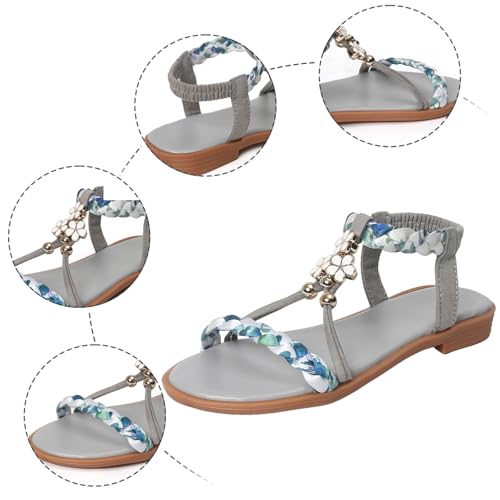 IWIHMIV Girls Sandals Open Toe Bohemian Sandals Princess Non Slip Flat Summer Beach Lightweight Elastic Strap Shoes3