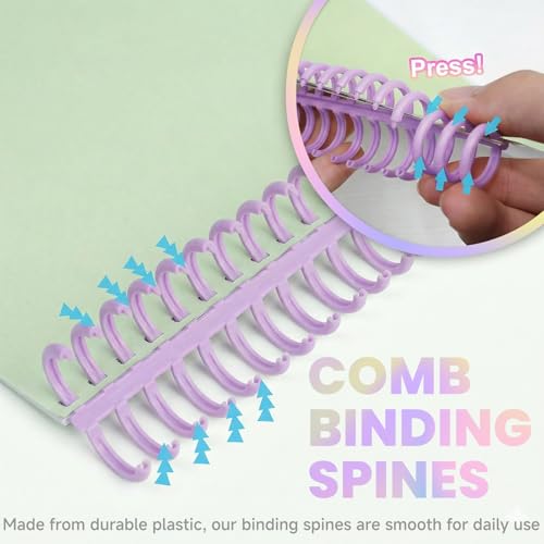 10 PCS Comb Binding Spines,30 Rings Click Plastic Spiral Binding Coils,Easy to Adding Pages for Binding Letter Size,A4,DIY Notebook for Student, 3/7inch Diameter,Multi-Color, Binds Up to 80 Sheets - Thumbnail 2