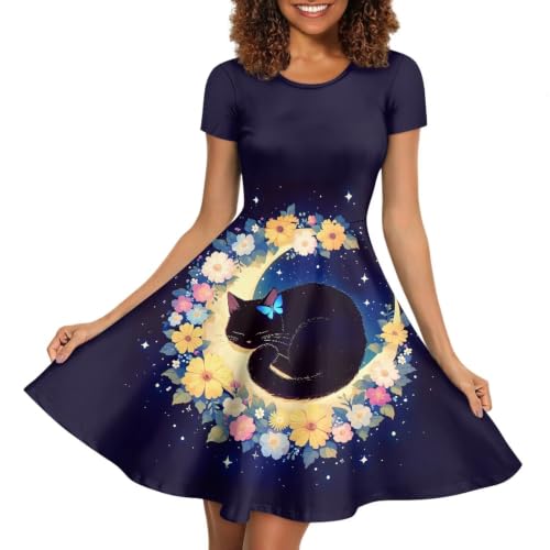 Image of AFPANQZ Womens Casual Summer Lightweight Vintage Dress Short Sleeve Midi Dress Knee-Long Luxury Formal Dress