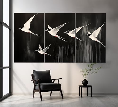 Tableau sur toile Hirondelles en vol triptyque minimaliste 70x90cm