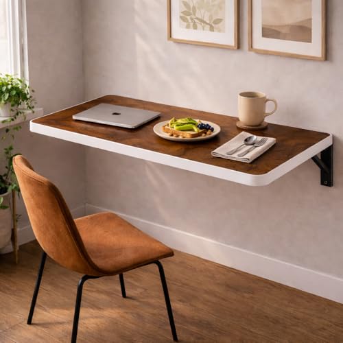 Image of Wall Mounted Folding Table, Premium Brown, 16 X 32 Inches