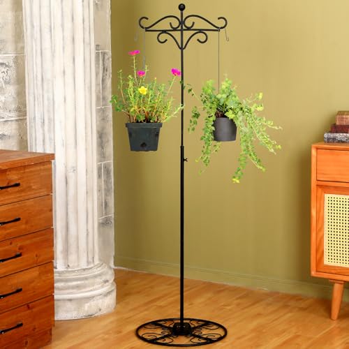 Blulu 34-55 Inch Adjustable Shepherds Hook with Base Indoor/Outdoor Black Iron Wind Chime & Hummingbird Bird Feeder Hanging Plant Stand for Garden Plants & Weddings/Events Home Decor by Blulu - Image 2