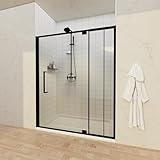 56-60' W x 72' H Pivot Shower Doors, Semi-Frameless Swing Water Repellent Glass Shower Doors with 1/4' (6mm) Clear SGCC Tempered Glass, Matte Black Finish, Reversible Installation, Magnetic Closing