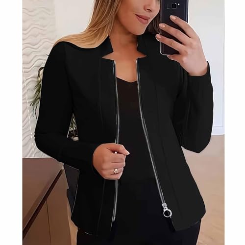 Womens Casual Cropped Blazer Long Sleeve Open Front Work Office Jackets Zip Up Office Short Cardigans3