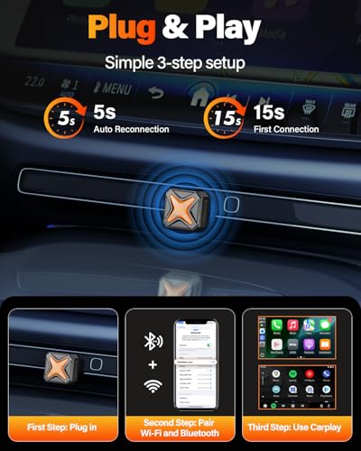 Image of 2026 Upgraded Mini Android Auto & Apple CarPlay Wireless Adapter for iPhone, A7 Chip One-Click Switch, 3s Auto Connect, Bluetooth 6.0, 5.8GHz WiFi, Compatible with iOS 12+, Android 11+.
