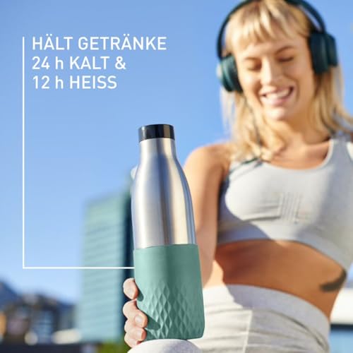 Emsa Bludrop Sleeve Isolier-Trinkflasche, 0,7 Liter, 100% dicht, Quick-Press Verschluss, Ergonomischer 360° Trinkgenuss,12h warm, 24h kühl… – Ansicht 4