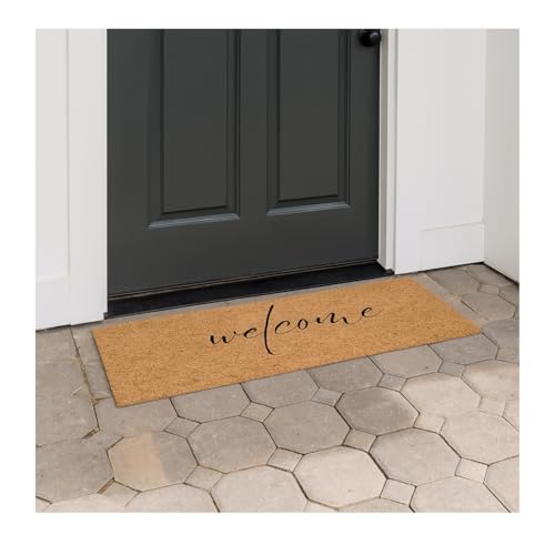 Trendi Welcome Coir Mats for Front Door Extra Large 120 x 45 cm – Durable Non-Slip Rubber Backing, Ultra Absorbent Mud Easy Clean Entry Doormat for Indoor High Traffic Areas & Outdoor (Design 1)