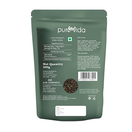 Image of Purevida Raw Chia Seeds 200gm| Superfood for Weight Management | High in Calcium, Protein, Fiber & Omega-3 | Non-GMO, Antioxidant-Rich, Reusable Pack | Healthy Breakfast & Snack (Pack of 3)