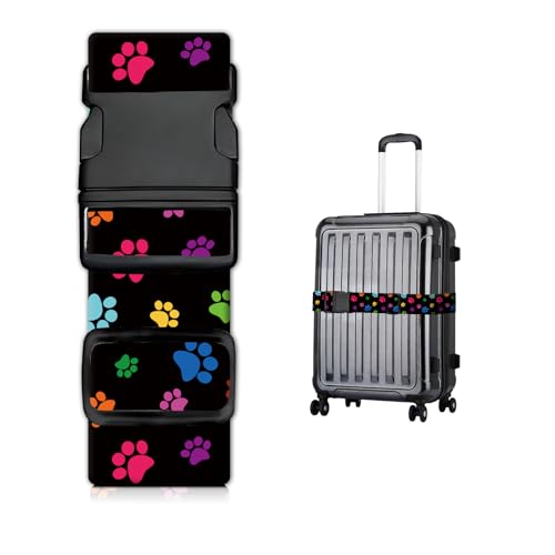 Luggage Straps for Suitcases, Heavy Duty Travel Belt with Quick-Release Buckle, Adjustable Suitcase Strap, Cute Luggage Accessories for Travel Colorful Paw by JYCardPKT - Used condition - US$7.98