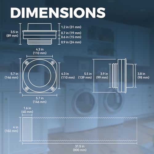 Magnetic Dryer Vent Coupling DV180 Airtight Seal Dryer Vent Connector Kit Easy to Clean Quick Connector Including a 2.6ft 4" Duct and two Clamps