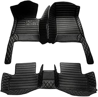 Custom Floor Mats for Cars，Luxury Full Coverage All Weather Car Floor Mats，Leather Car Mat Set ， Floor Mats for 99% of Cars, Trucks & SUVs (Black Double Splicing)