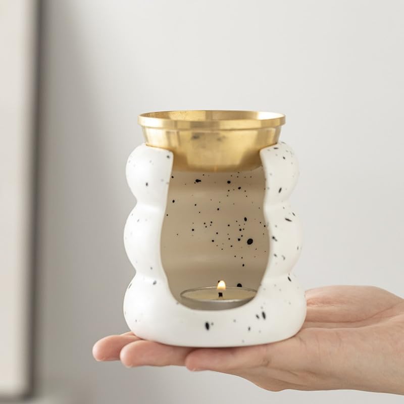 Difusor aromático eléctrico decorativo de cerámica blanco con oro miniatura 5