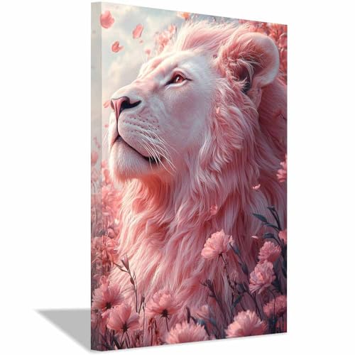 Impression sur toile lion rose de qualité premium cadre en bois pour salon élégant