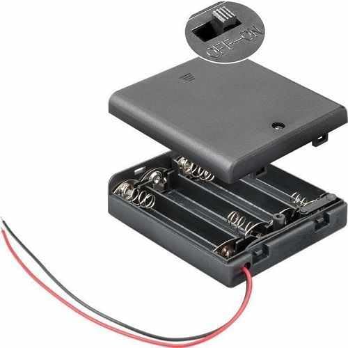 Portapilas con Interruptor ON/Off, Soporte de Batería AA, Caja de Batería, Porta Pilas, Incluye Cable de 200mm, Voltaje Total: 6V (1.5V por Pila), Apto para 4 Pilas LR3 AAA (FR3, HR3, LR3)