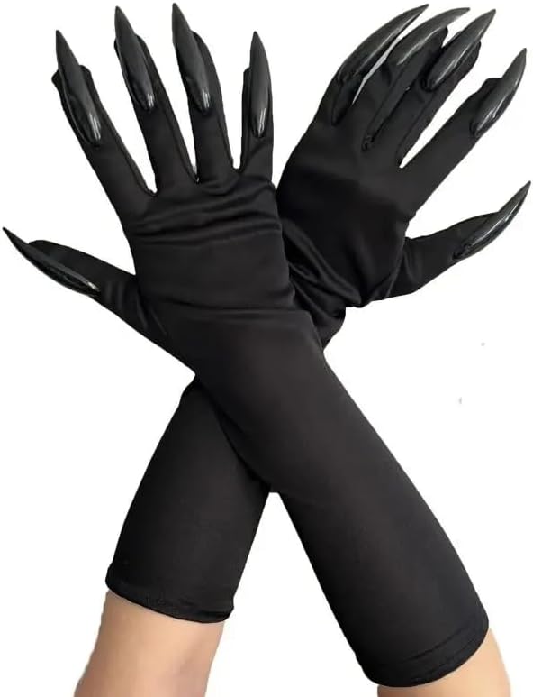 MDGFGE Halloween Catwoman Long Nail Claw Gloves - Paw & Devil Claw Gloves with Long Fingernails - Black Sleeve Cat Claws for Women & Girls - Cosplay Party Props