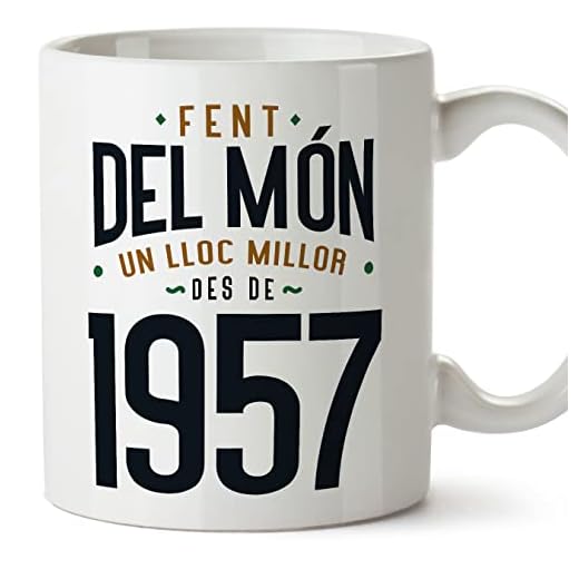 MUGFFINS Tazas 1957 Cumpleaños - En Catalán - Fent del Món un Lloc Millor - 11 oz / 330 ml - Regalo original y divertido